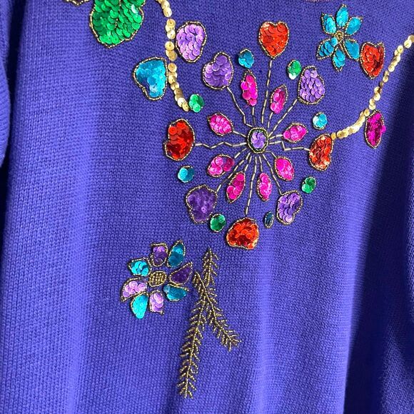 Vintage SML Sport LTD Tunic Sweater Women's Medium Purple Sequin Beaded Glam 80s - Picture 8 of 12